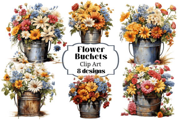 Blooming Creativity: How 8 Bucket of Flowers Colorful Clip Art Transforms Modern Design Workflows