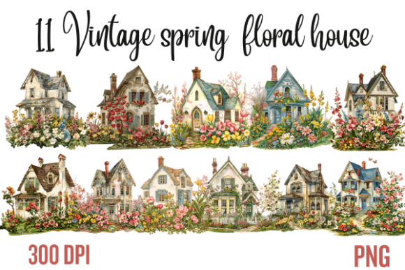 Bringing Rustic Charm to Life with Vintage Spring Floral House Clipart