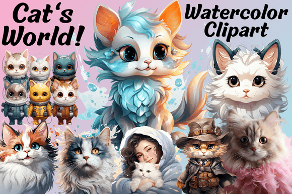 Cat s World Watercolor Clipart: A Creative Resource for Designers and Makers