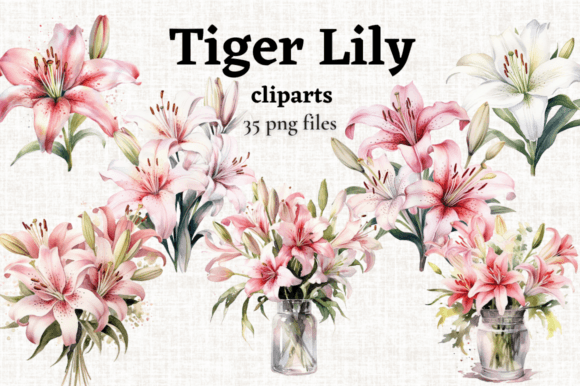 Cultivating Digital Elegance: The Rise of the White and Pink Tiger Lily Clipart Bundle