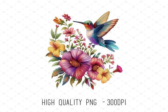 Cute Hummingbird Spring Flowers Clipart