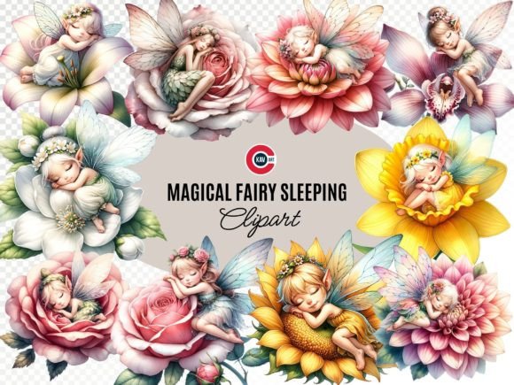Cute Magical Fairy Sleeping Clipart