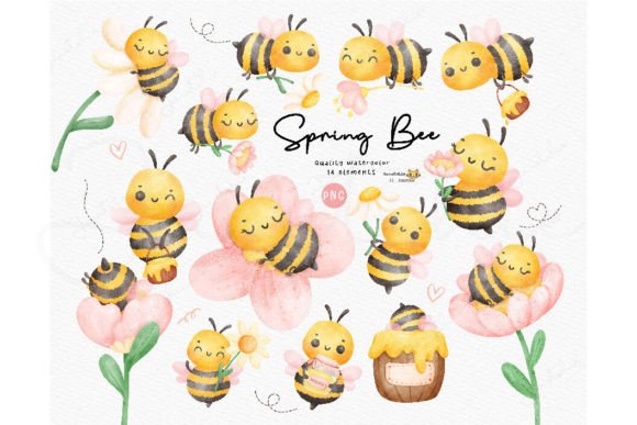 Elevate Your Designs with the Charming Bee Clipart Set Watercolor Png