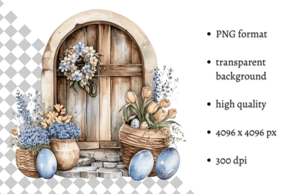 Elevating Spring Creativity with the Watercolor Blue Easter Door Illustration