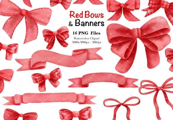 Red Ribbon Banners and Bows Clipart: Elevating Digital Design with Vintage Charm