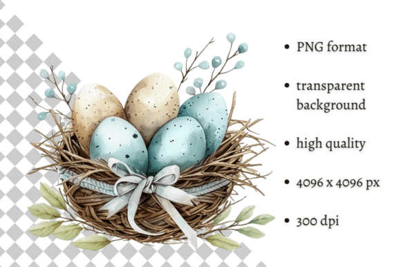 Watercolor Blue Easter Eggs Nest PNG: Elevating Springtime Design