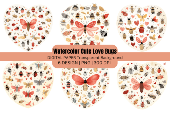 Watercolor Cute Love Bugs Clip Art