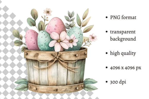 Watercolor Easter Eggs Bucket Clipart
