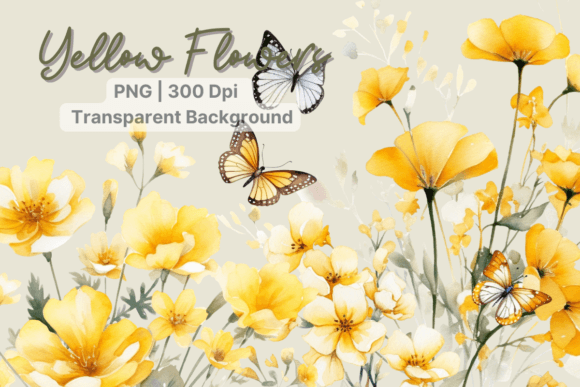Yellow Flower Watercolor Butterfly: A Versatile Design Asset for Creative Projects